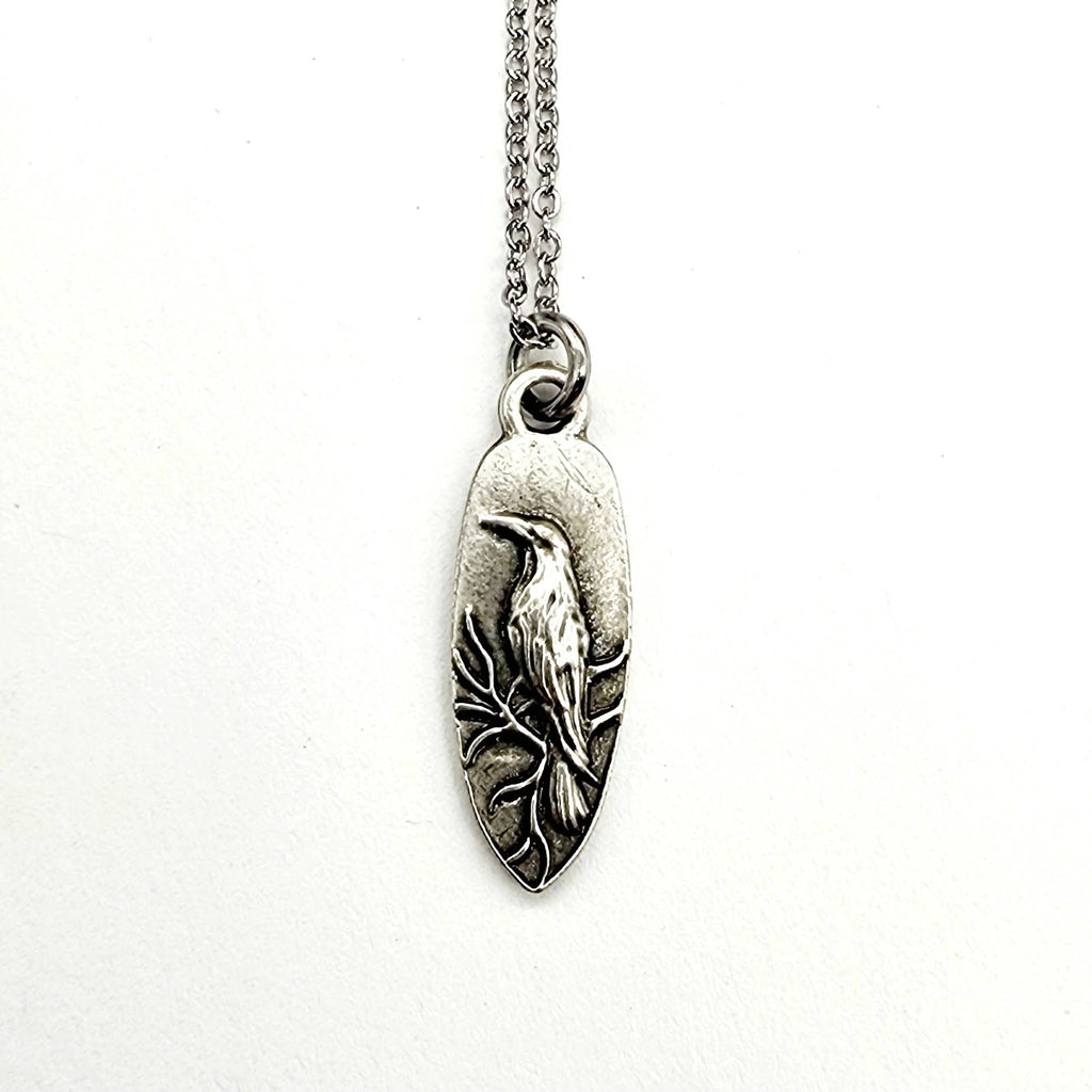 Antique Silver Whispering Raven Pendant Necklace