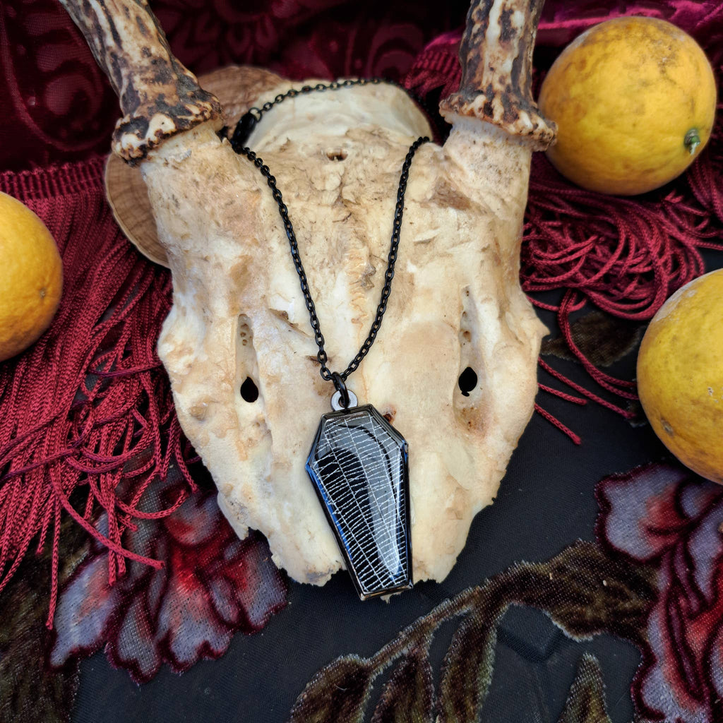 Real Spiderweb Coffin in Black (Necklace)