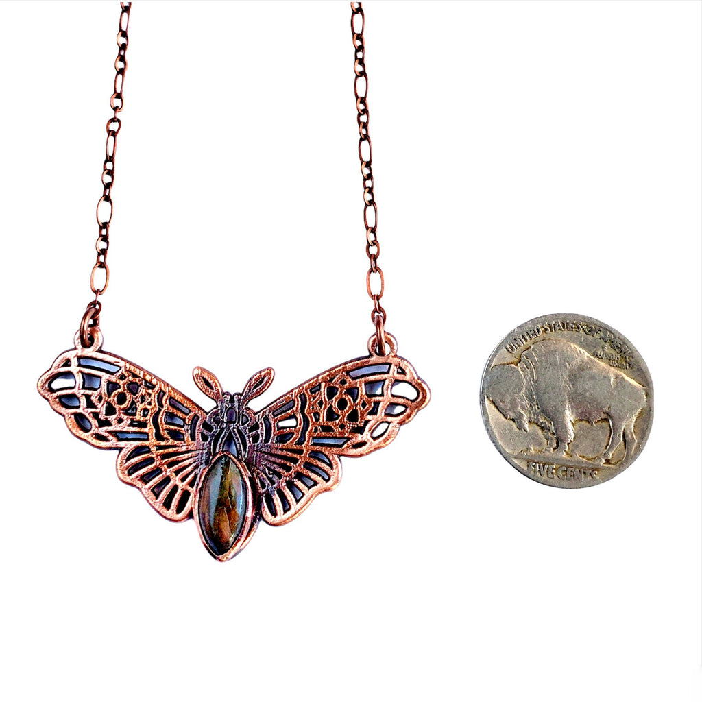 Black Witch Moth Necklace - Labradorite