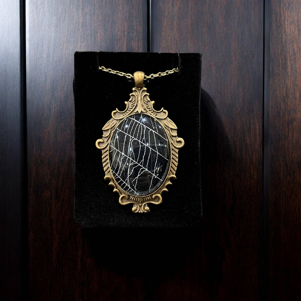 Real Spiderweb Large Filigree Cabochon Antique Brass