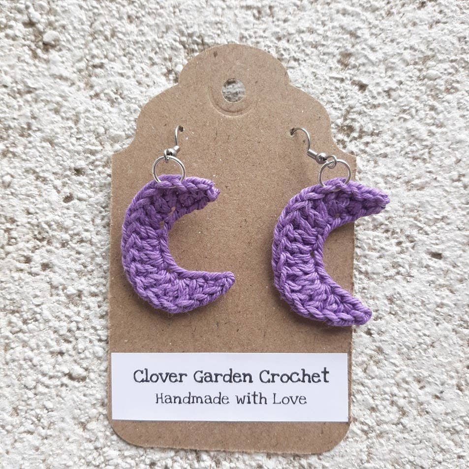 Crochet Cotton Moon Drop Earrings