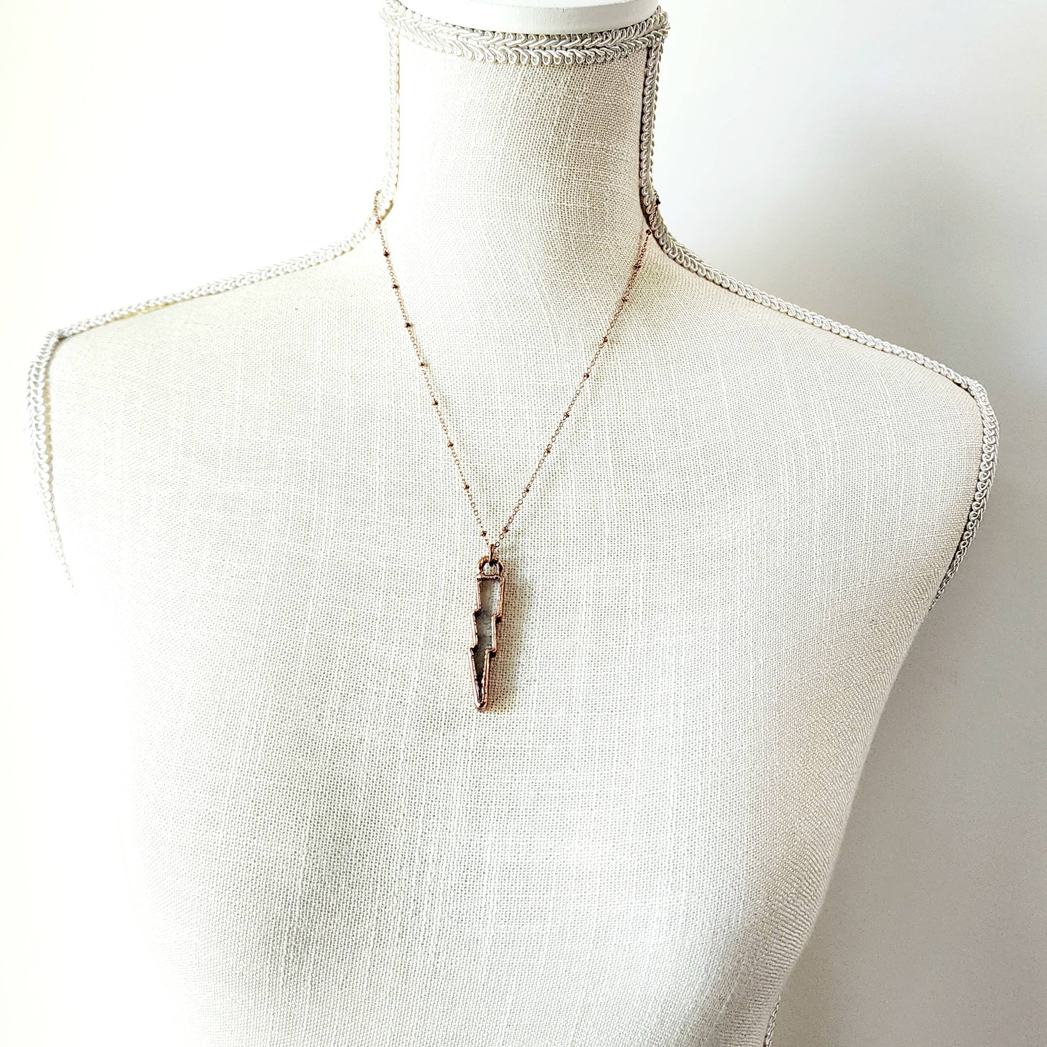 Lightning Bolt Necklace - Clear Quartz / Antique Copper