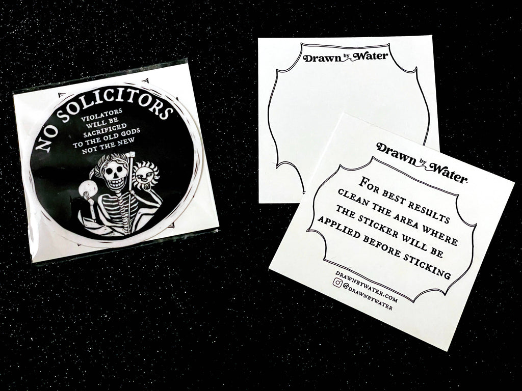 No Solicitors, Dark Humor Vinyl Sticker, Waterproof Decal