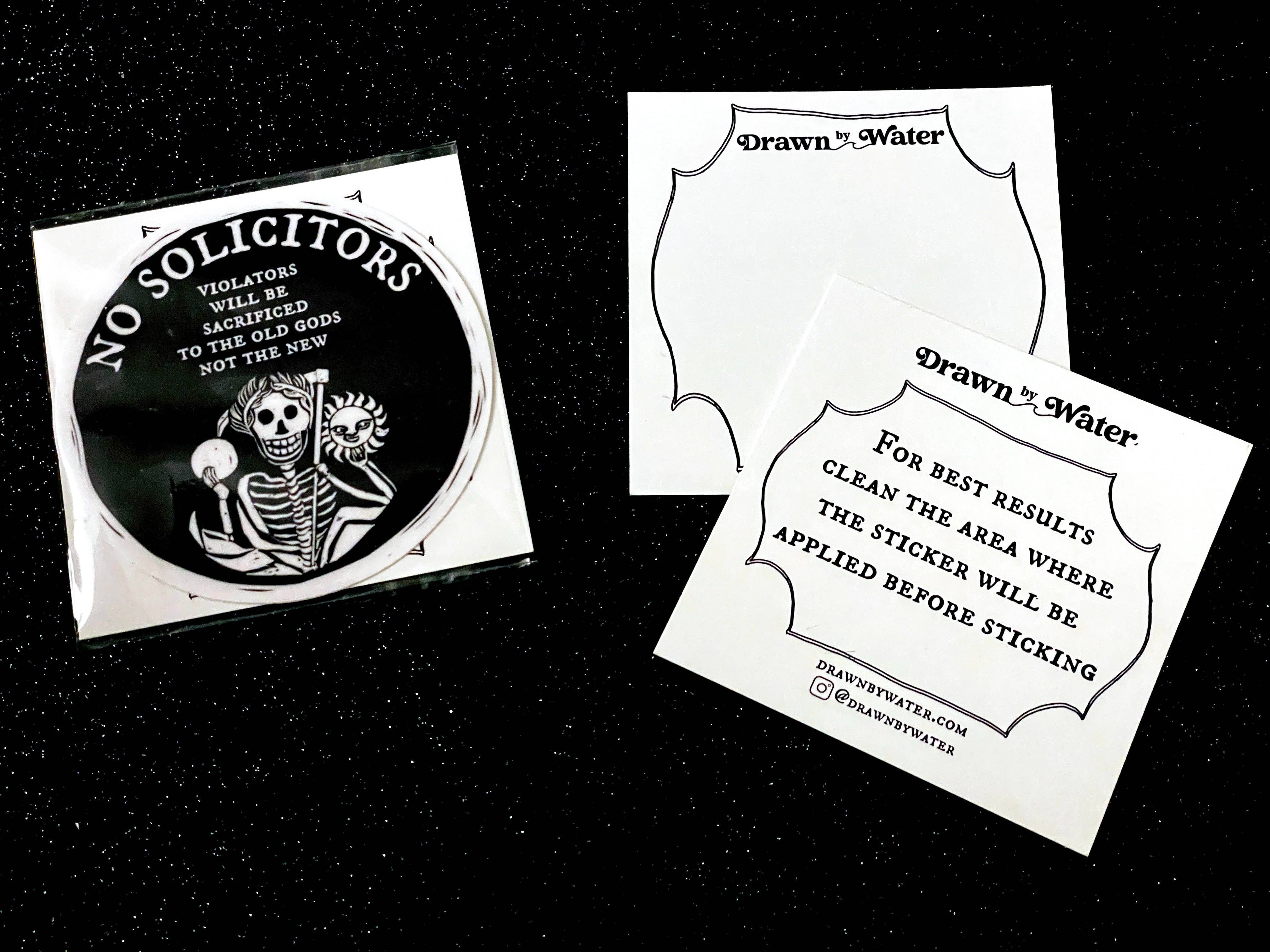 No Solicitors, Dark Humor Vinyl Sticker, Waterproof Decal