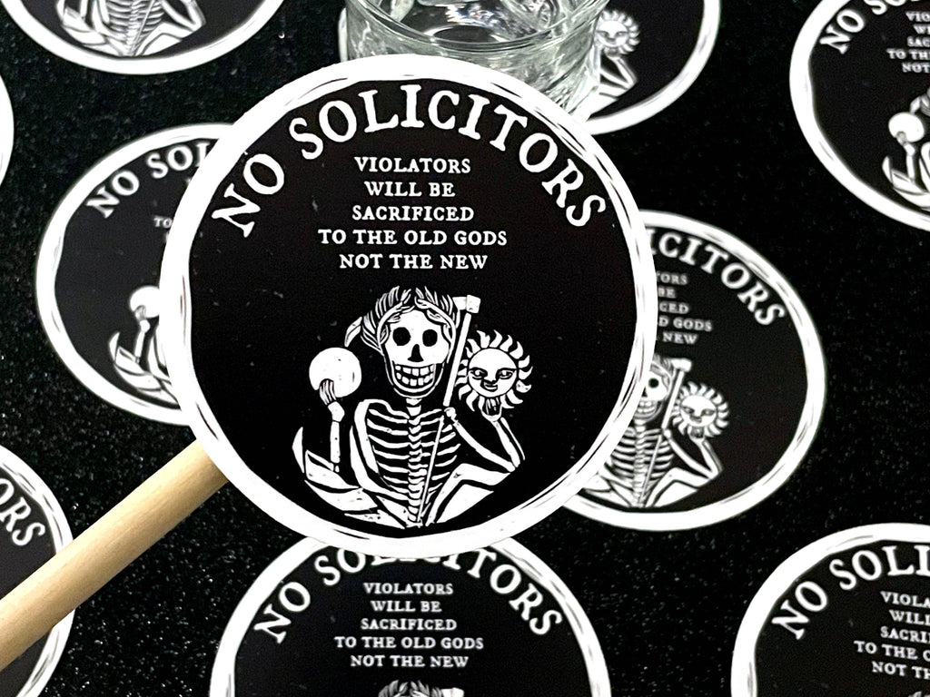 No Solicitors, Dark Humor Vinyl Sticker, Waterproof Decal