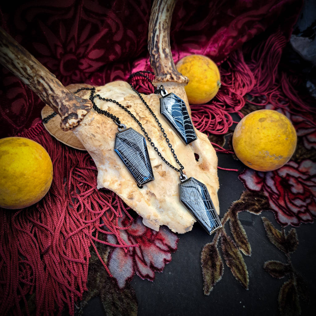 Real Spiderweb Coffin in Black (Necklace)