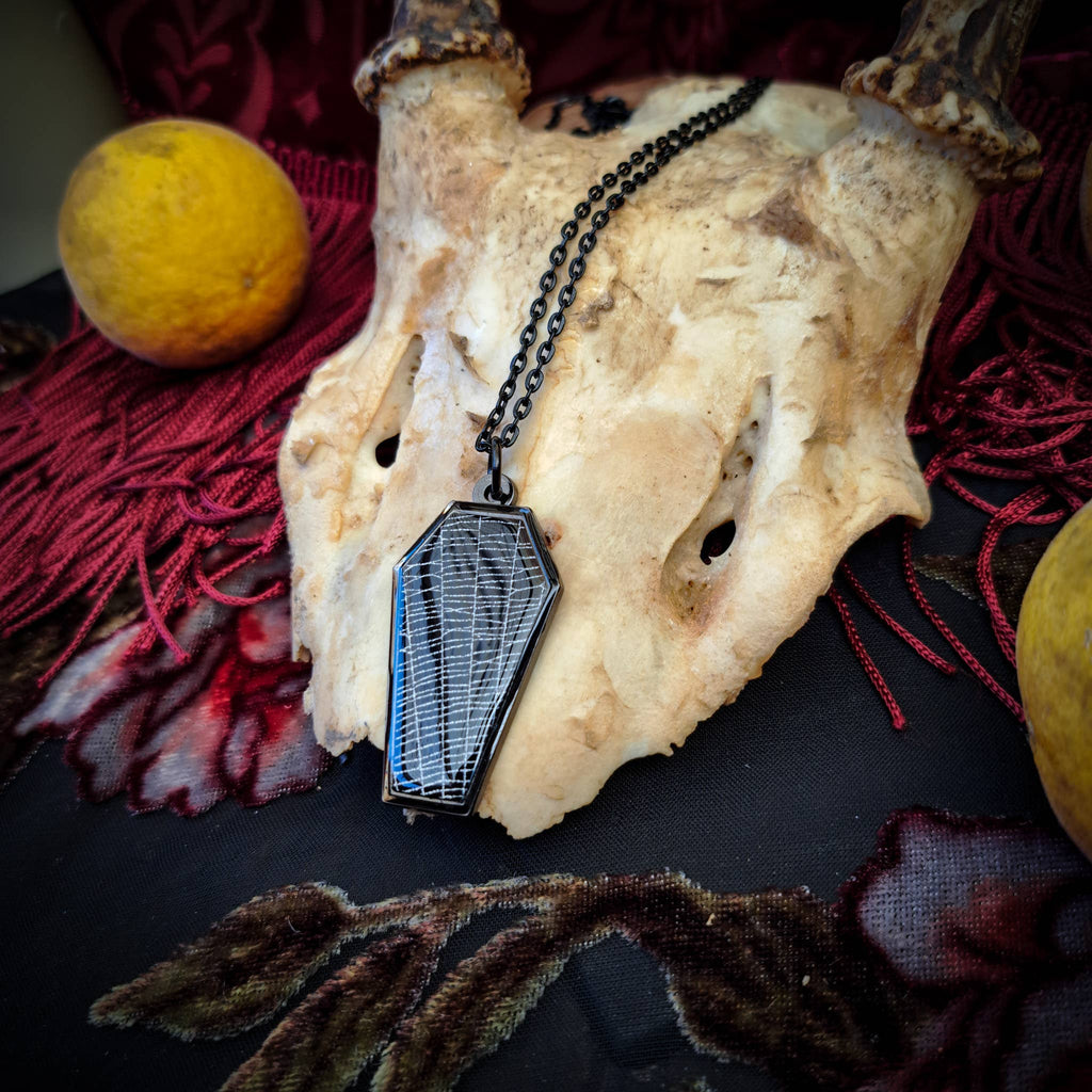 Real Spiderweb Coffin in Black (Necklace)