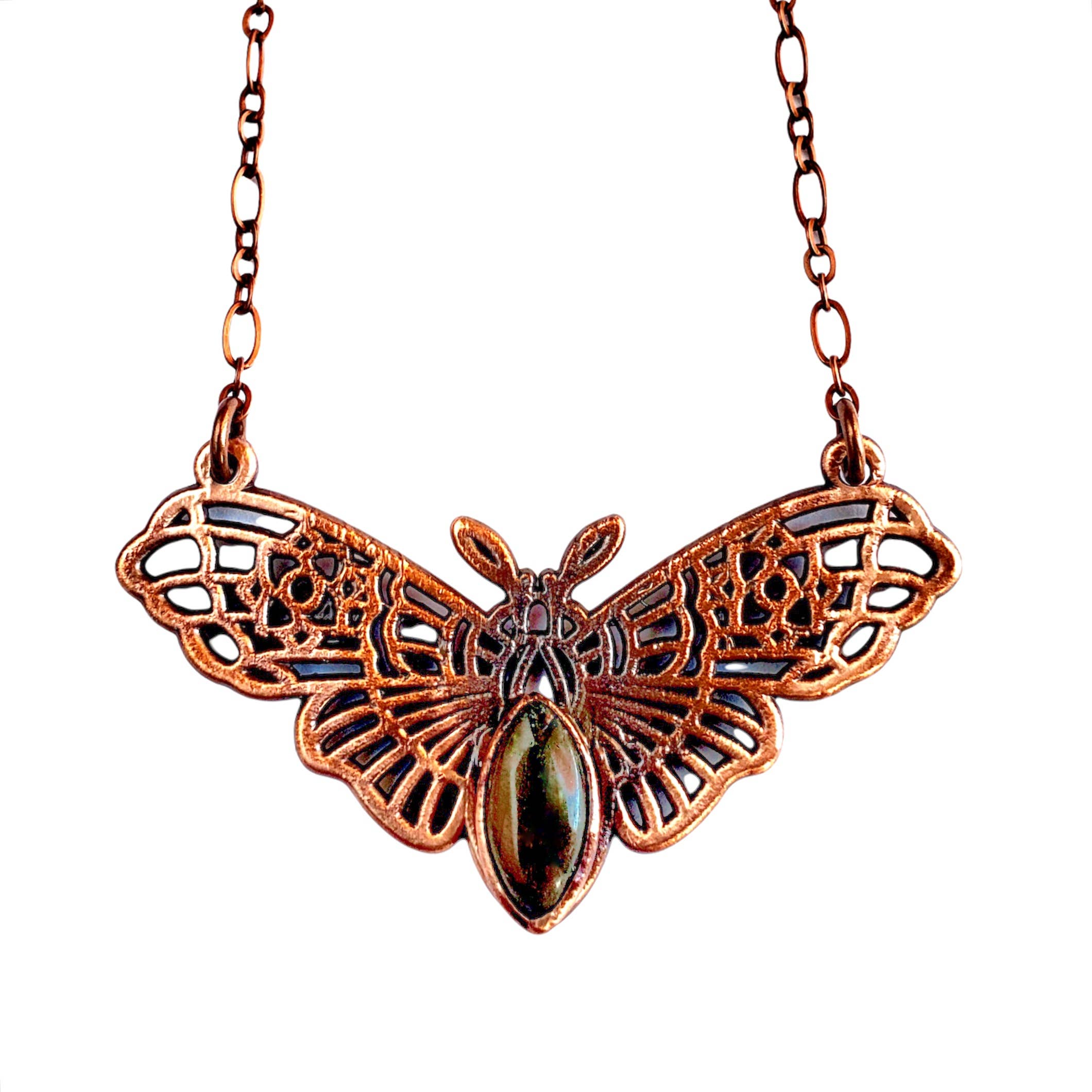 Black Witch Moth Necklace - Labradorite