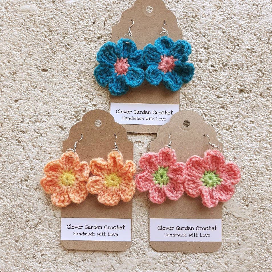 Bright Colorful Daisy Flower Crochet  Drop  Earrings
