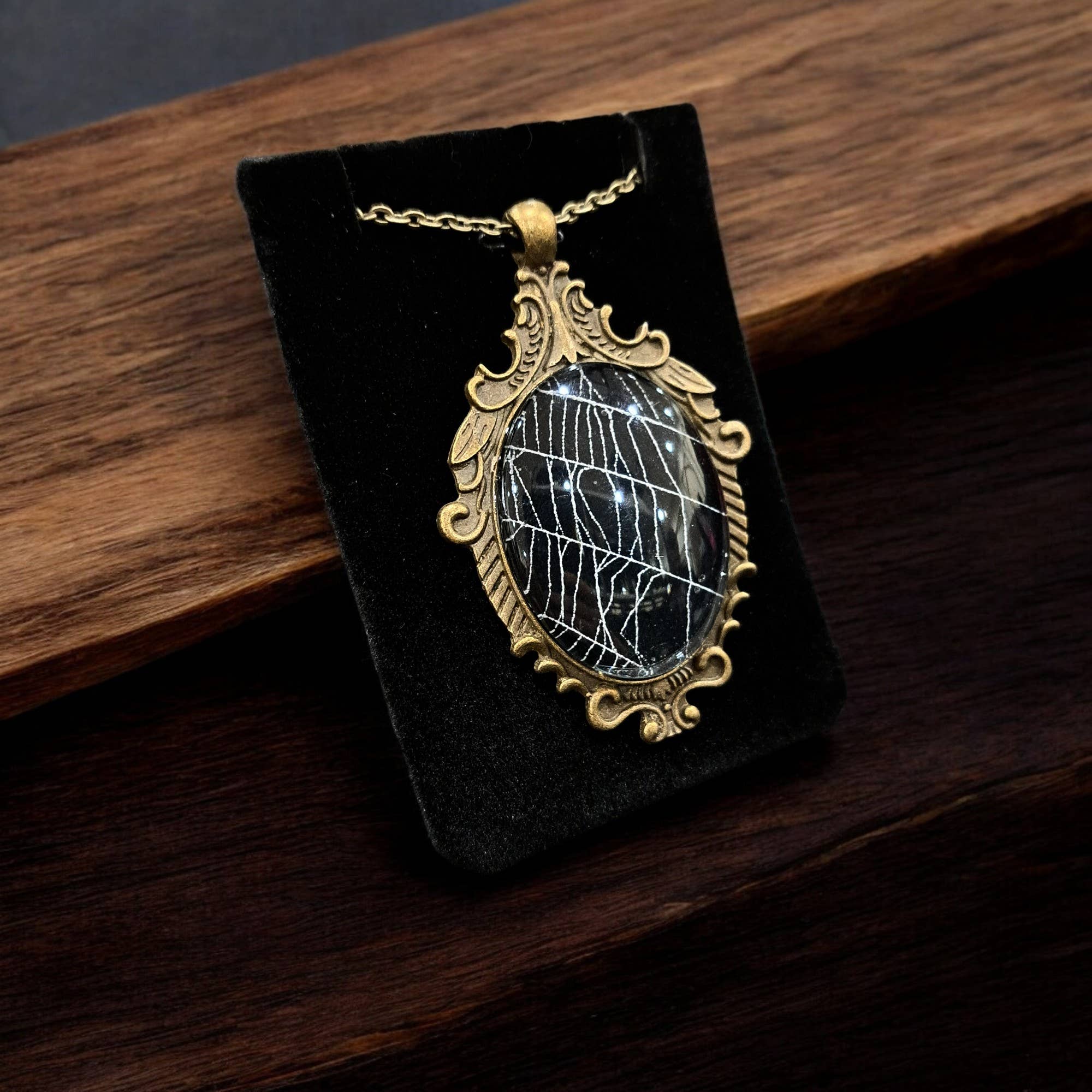 Real Spiderweb Large Filigree Cabochon Antique Brass