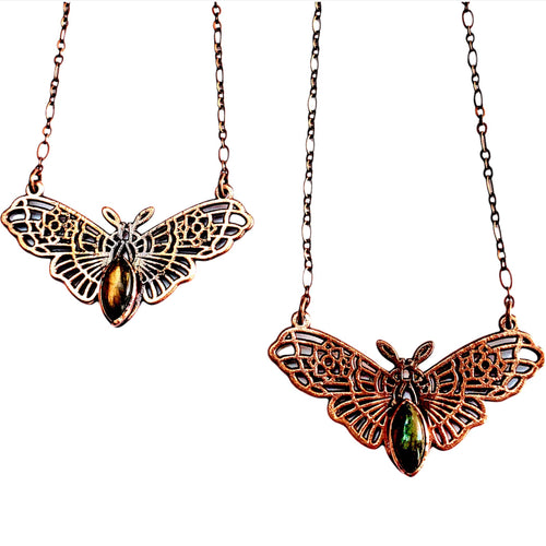 Black Witch Moth Necklace - Labradorite