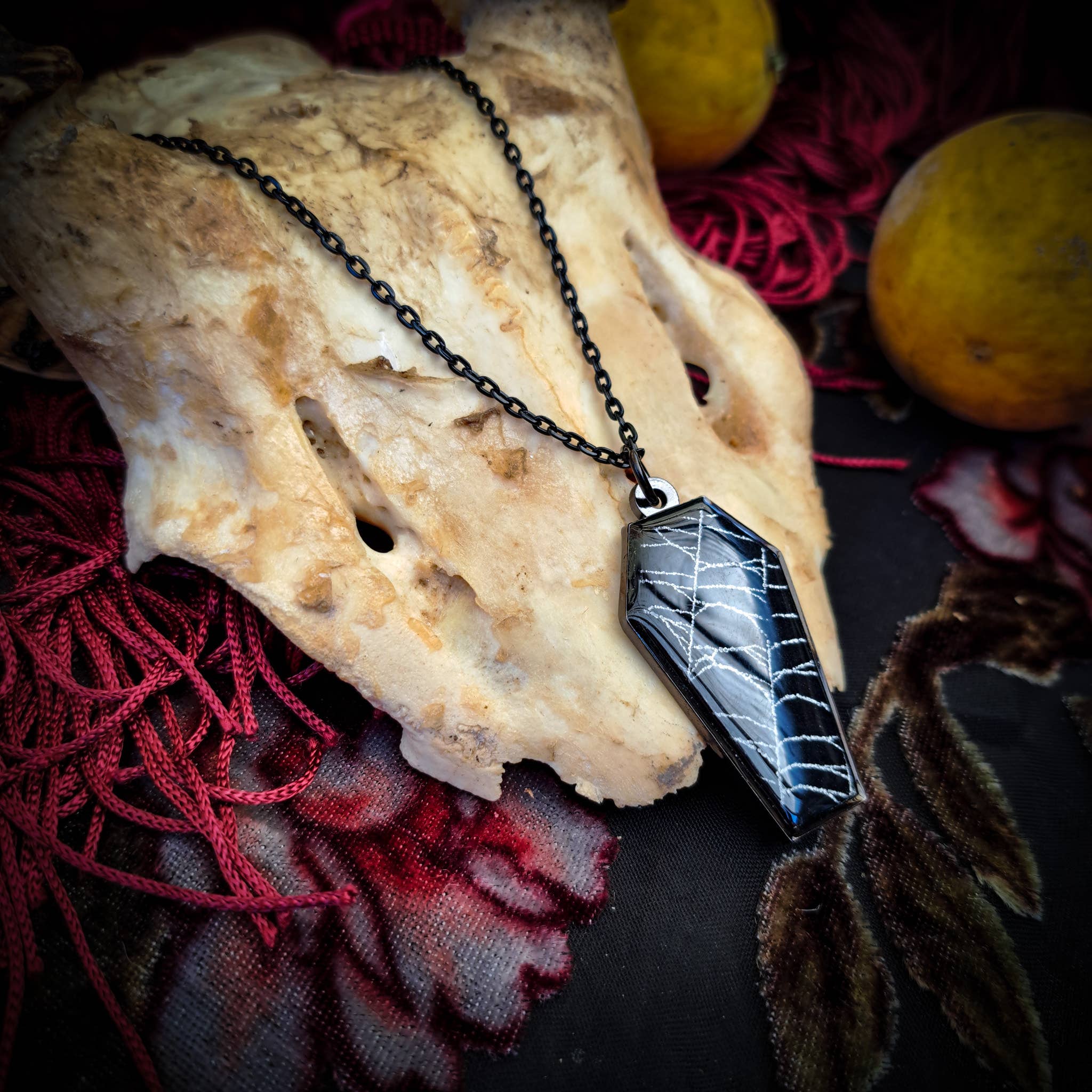 Real Spiderweb Coffin in Black (Necklace)