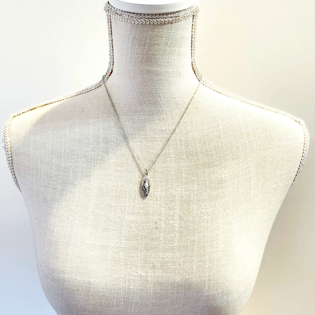 Antique Silver Whispering Raven Pendant Necklace