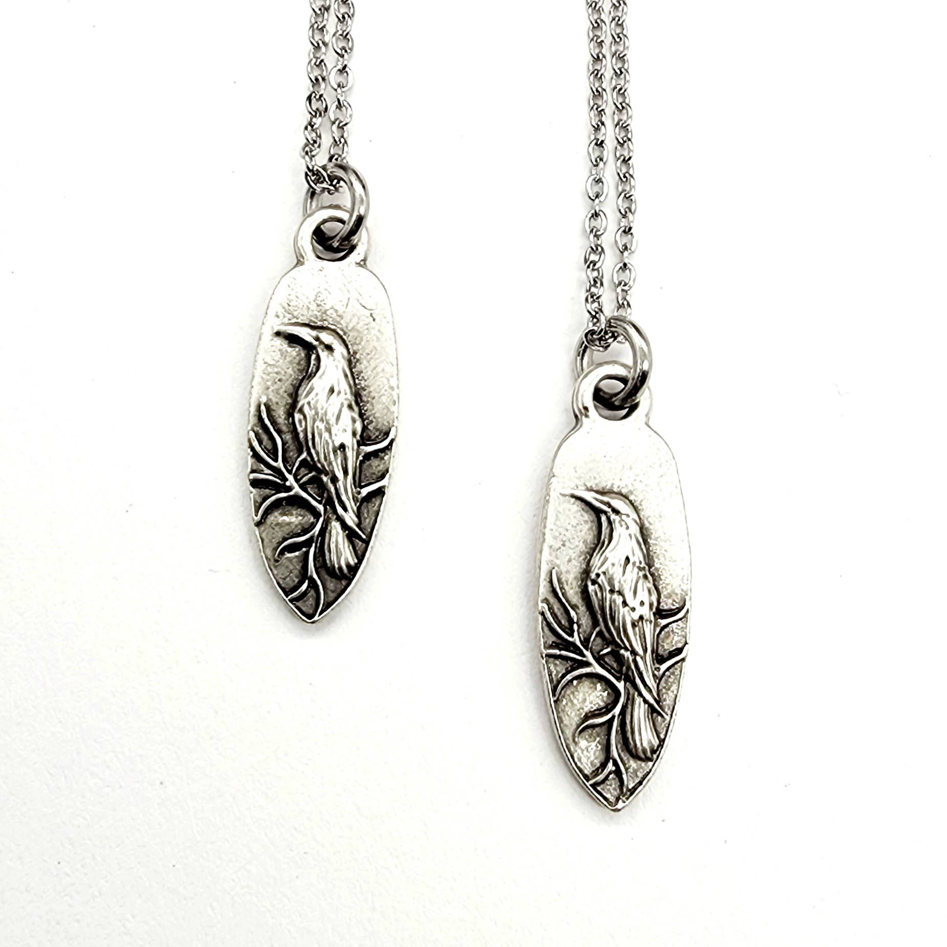 Antique Silver Whispering Raven Pendant Necklace