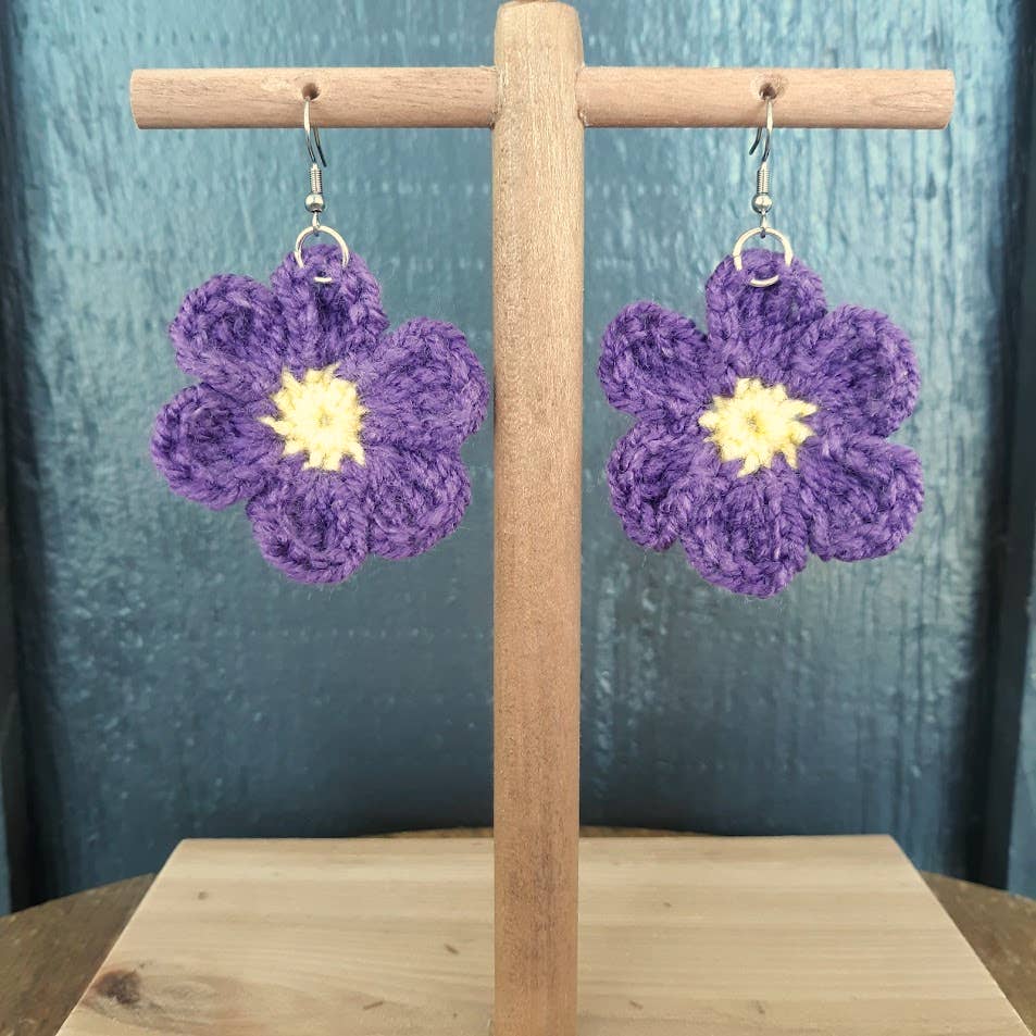 Bright Colorful Daisy Flower Crochet  Drop  Earrings