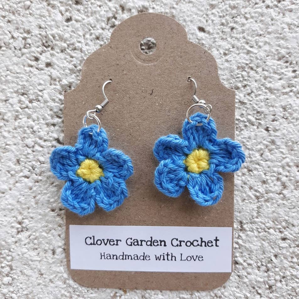 Crochet Cotton Forget Me Not Flower Drop Earrings