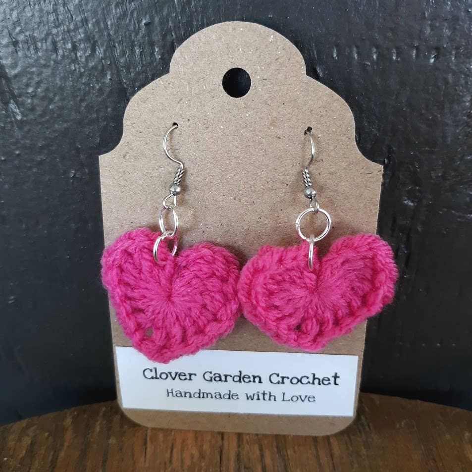 Crochet Hot Pink Heart Drop Earrings